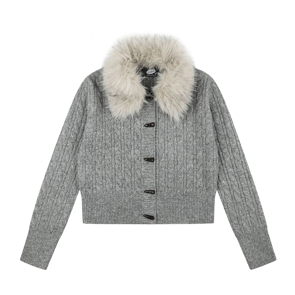Cable Knit Long Sleeve Lapel Collar Toggle Button