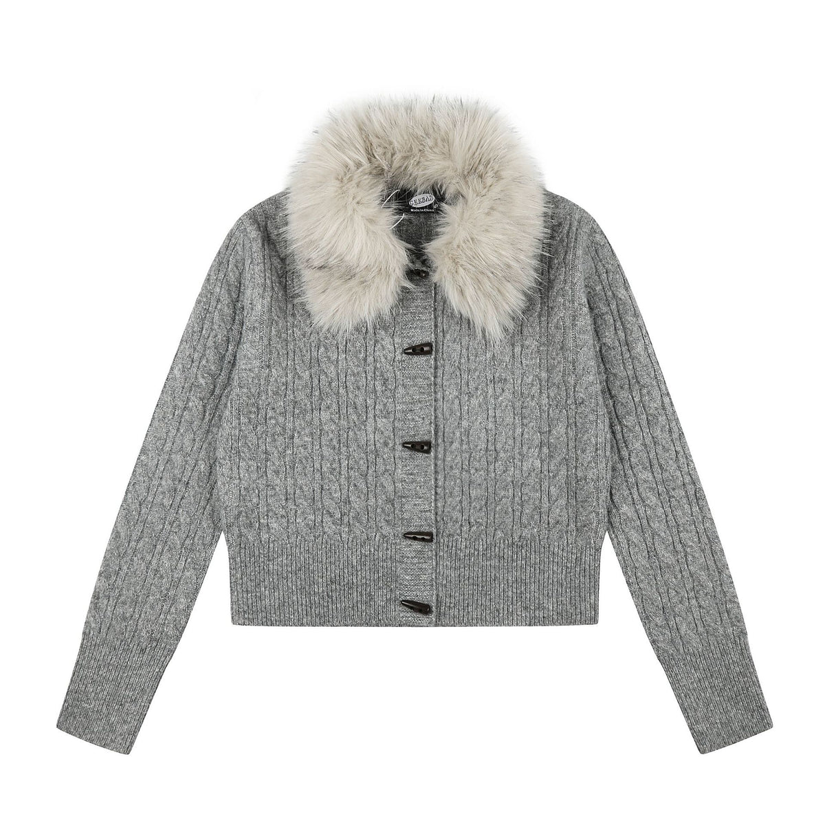 Cable Knit Long Sleeve Lapel Collar Toggle Button