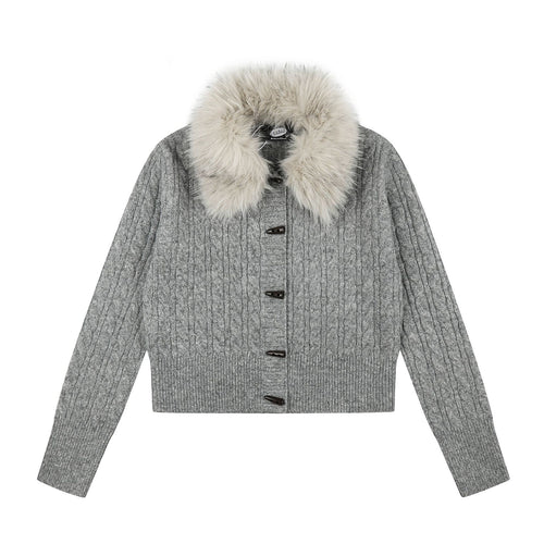 Cable Knit Long Sleeve Lapel Collar Toggle Button
