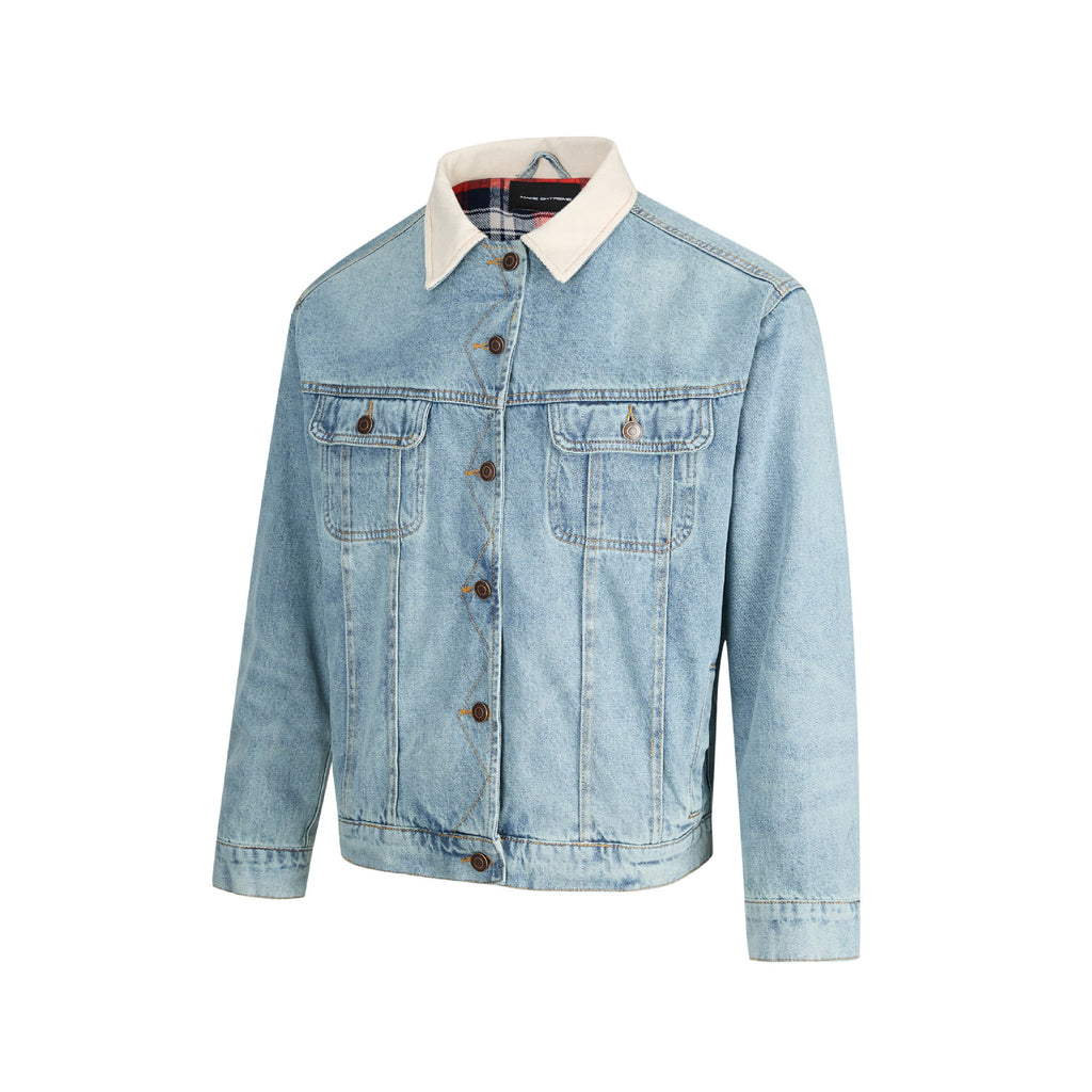 Cowboy jacket washed with blue checkered pattern jacket