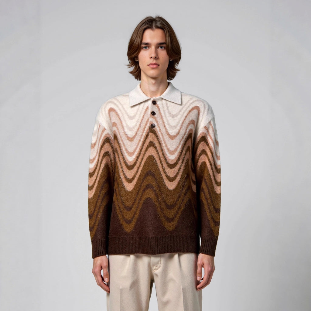 Wave patterned contrasting long sleeved sweater