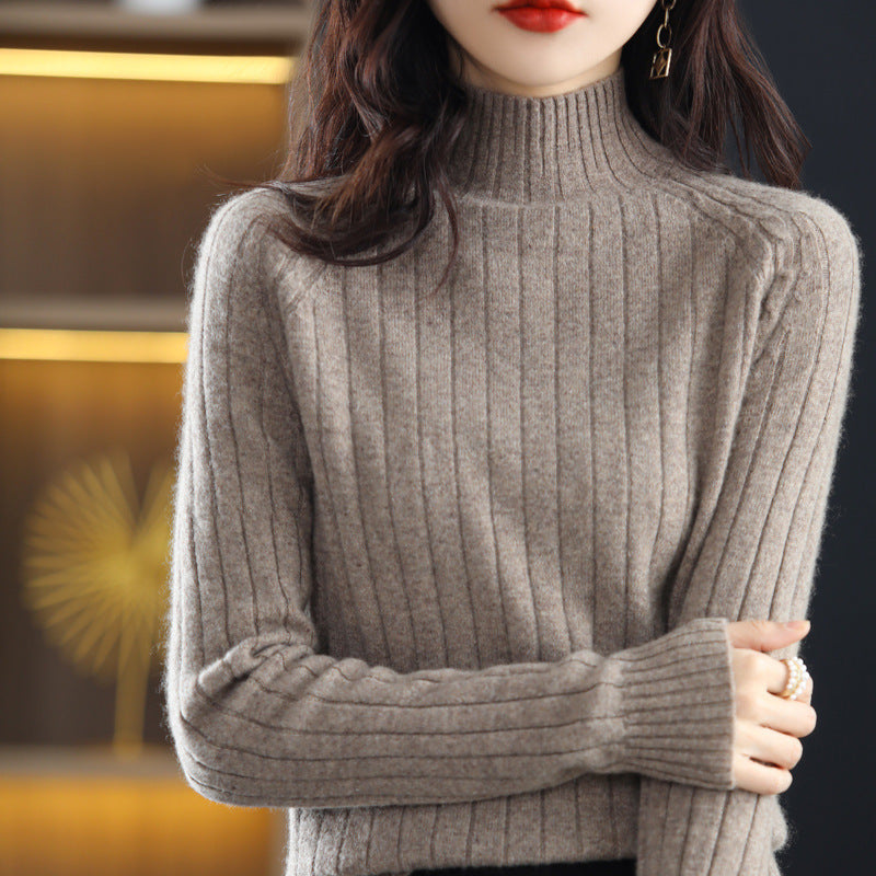Women's Winter Thickened Cropped Mock Neck Solid Color Long Sleeve Knit Sweater