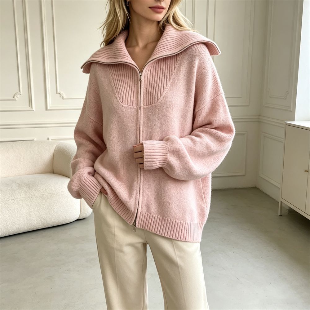 Double zipper lapel sweater