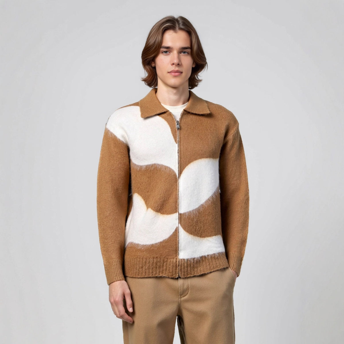 Color blocked zipper sweater