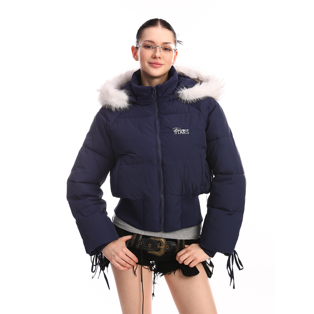 Wool collar jacket short cotton jacket