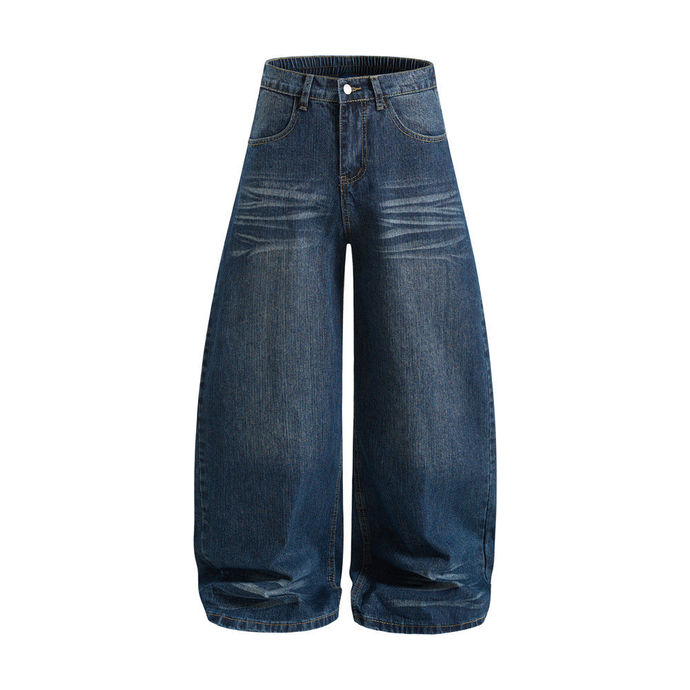 Retro Washed Denim Carrot Pants, Oversized