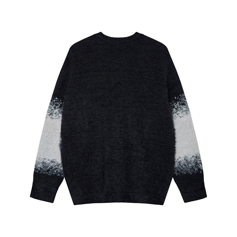 Waste soil color blocked embroidered sweater