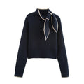 Casual bow tie tie tied long sleeved knitted sweater