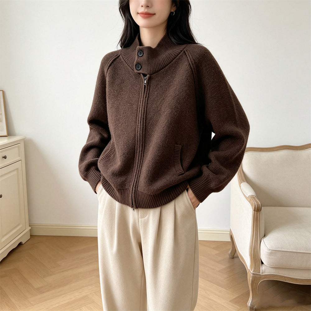 Stand up collar zipper sweater