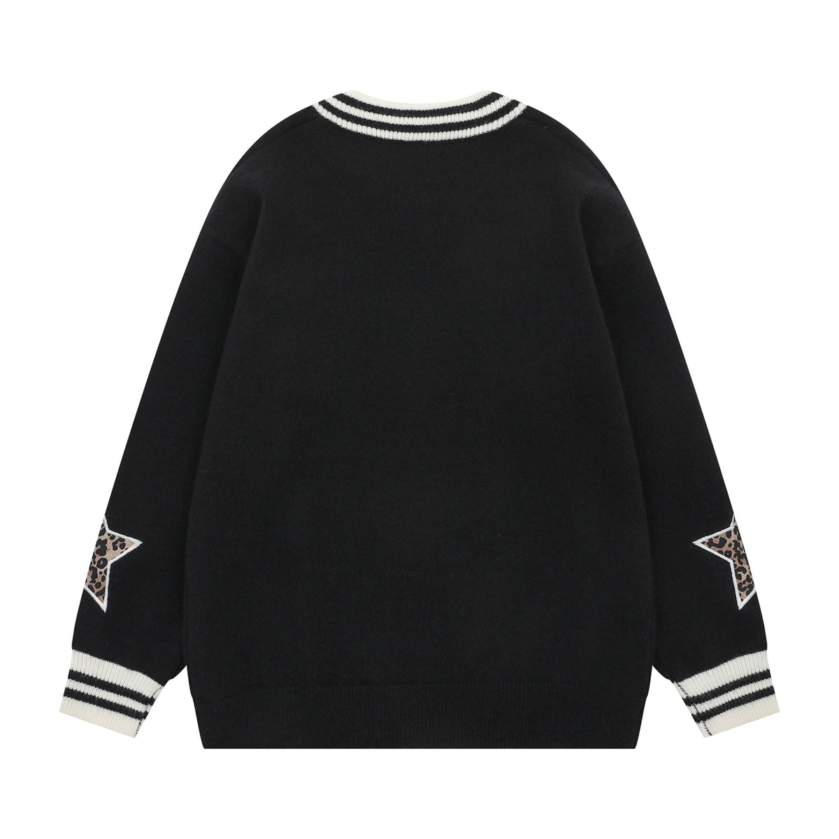 Striped V-neck letter jacquard sweater