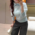 Women's Lapel Collar Long Sleeve Soft Faux Mink Knit Sweater