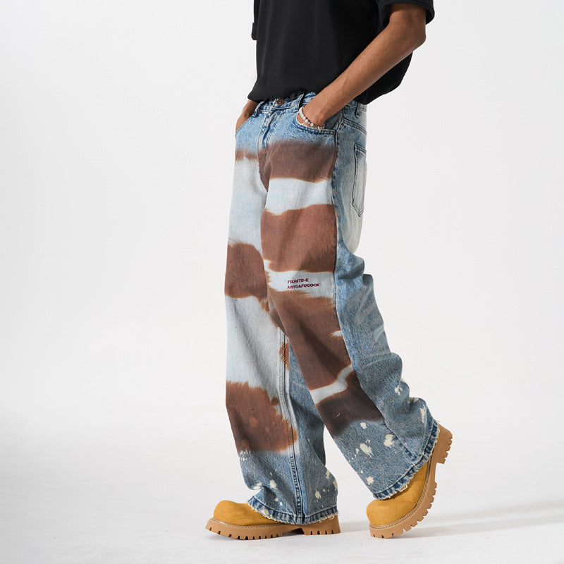 Pants Men's Designer Wide-Leg Tapered Distressed Long Pants
