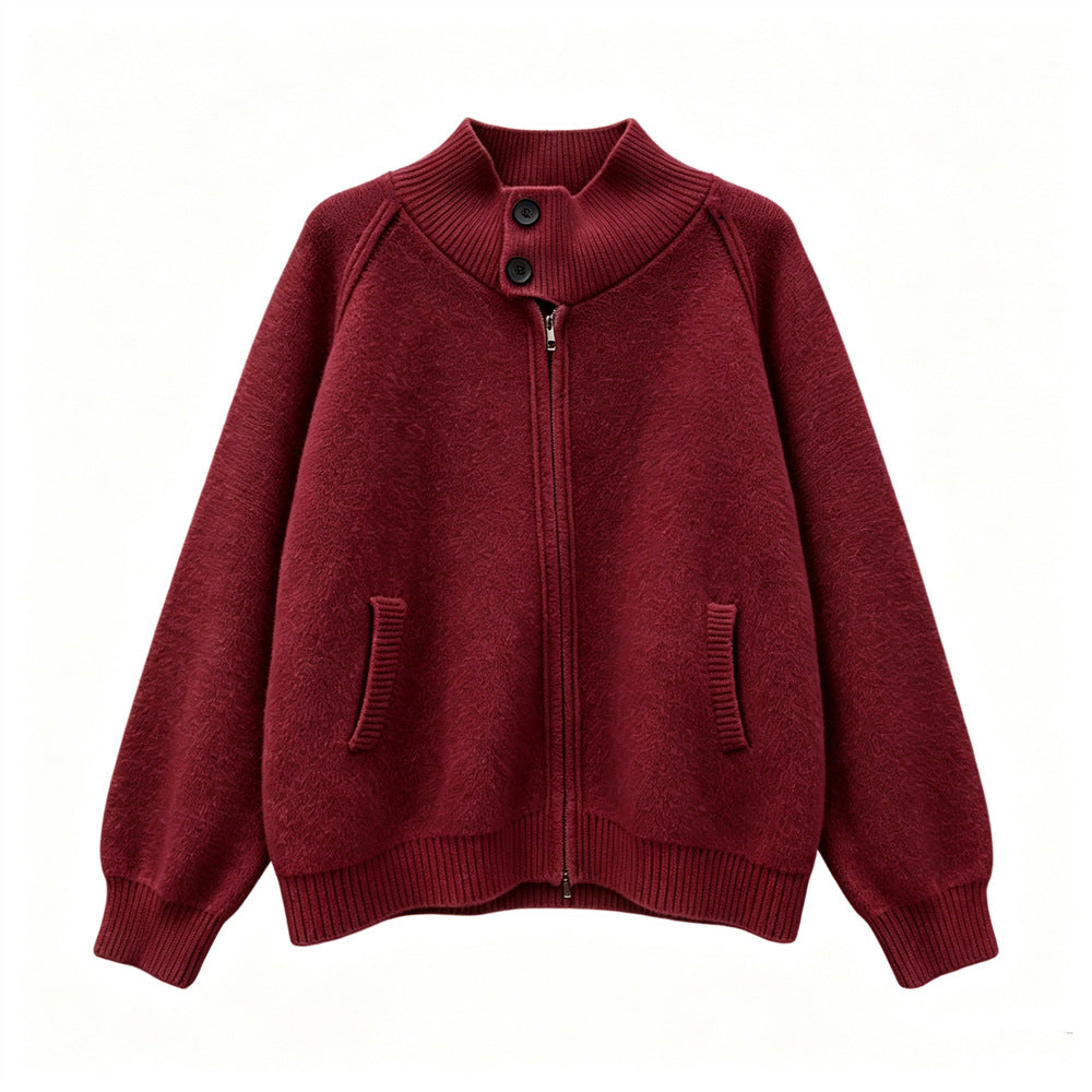 Stand up collar zipper sweater