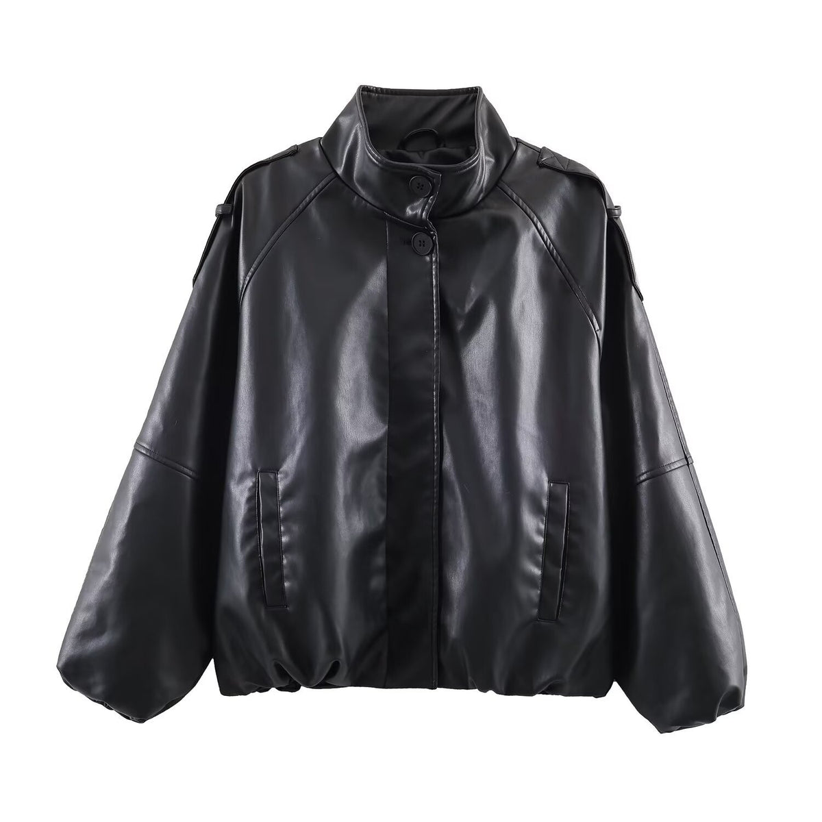 Imitation leather stand up collar jacket jacket