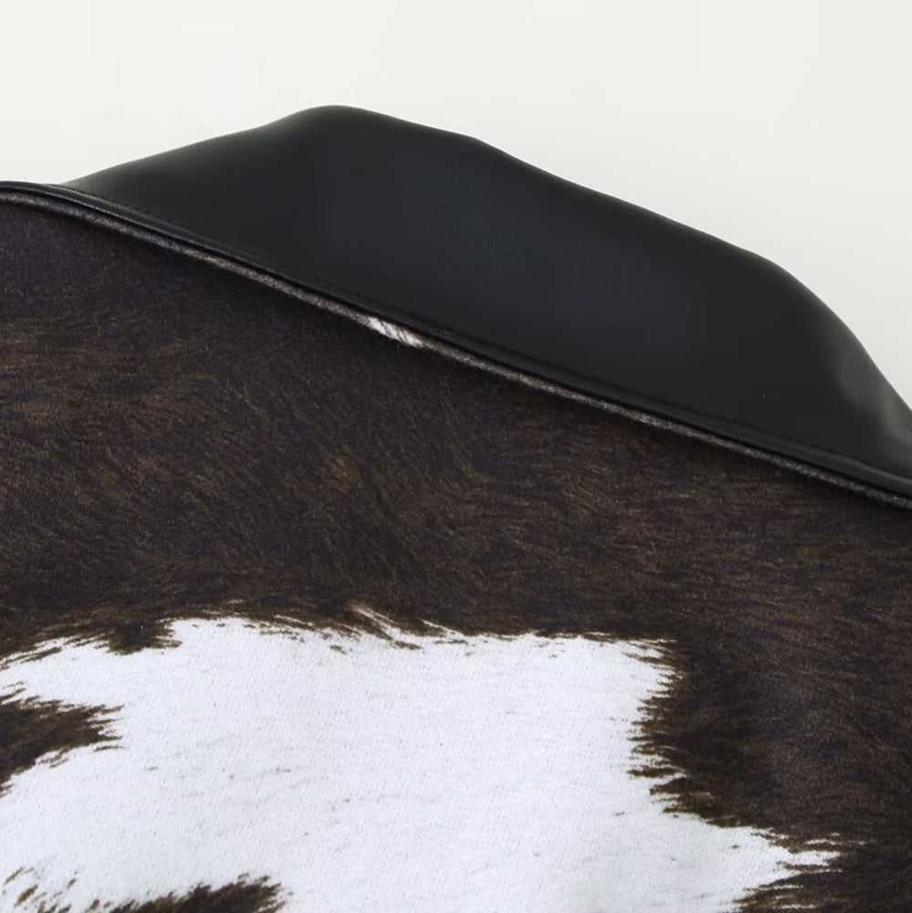 Printed leather jacket short jacket outside