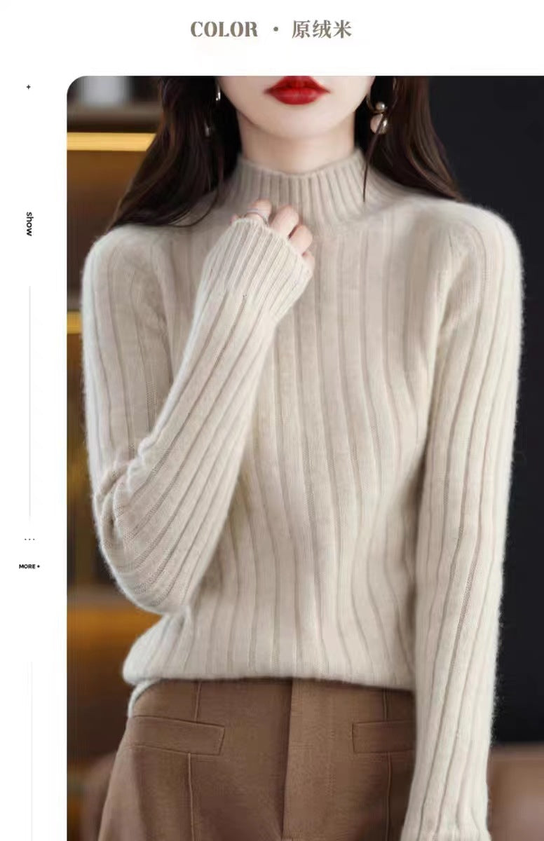 Women's Winter Thickened Cropped Mock Neck Solid Color Long Sleeve Knit Sweater