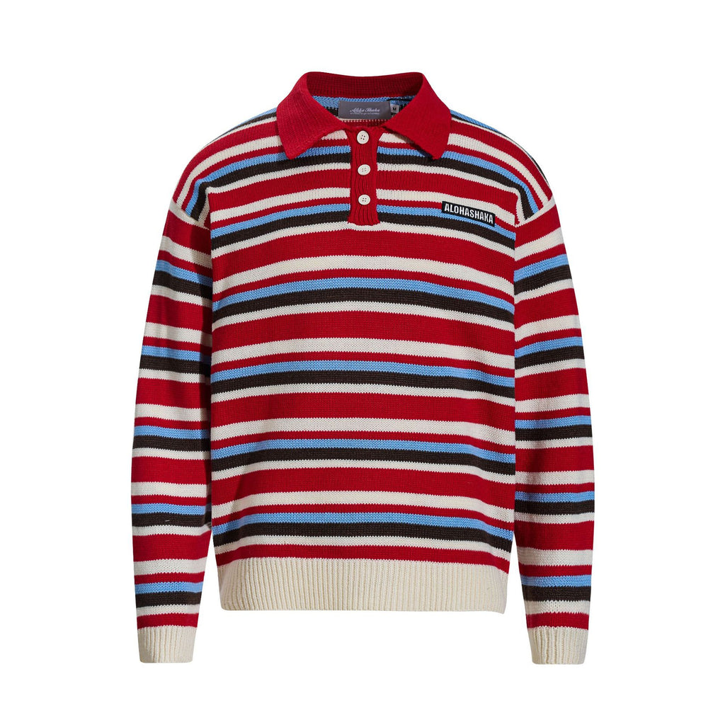 Contrast striped lapel sweater