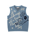 V-neck sleeveless wide shoulder sweater vest