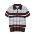 Contrast Color Stripe Pique Short Sleeve Knit Top with Collar