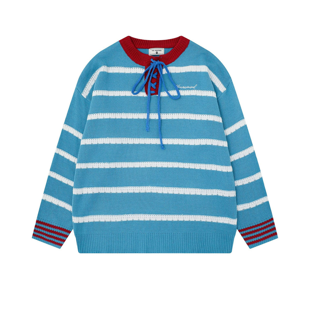 Striped collar tied sweater