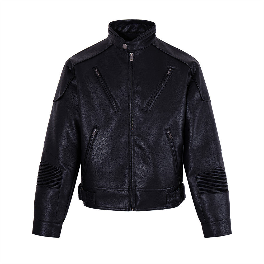 Stand up collar PU leather jacket jacket
