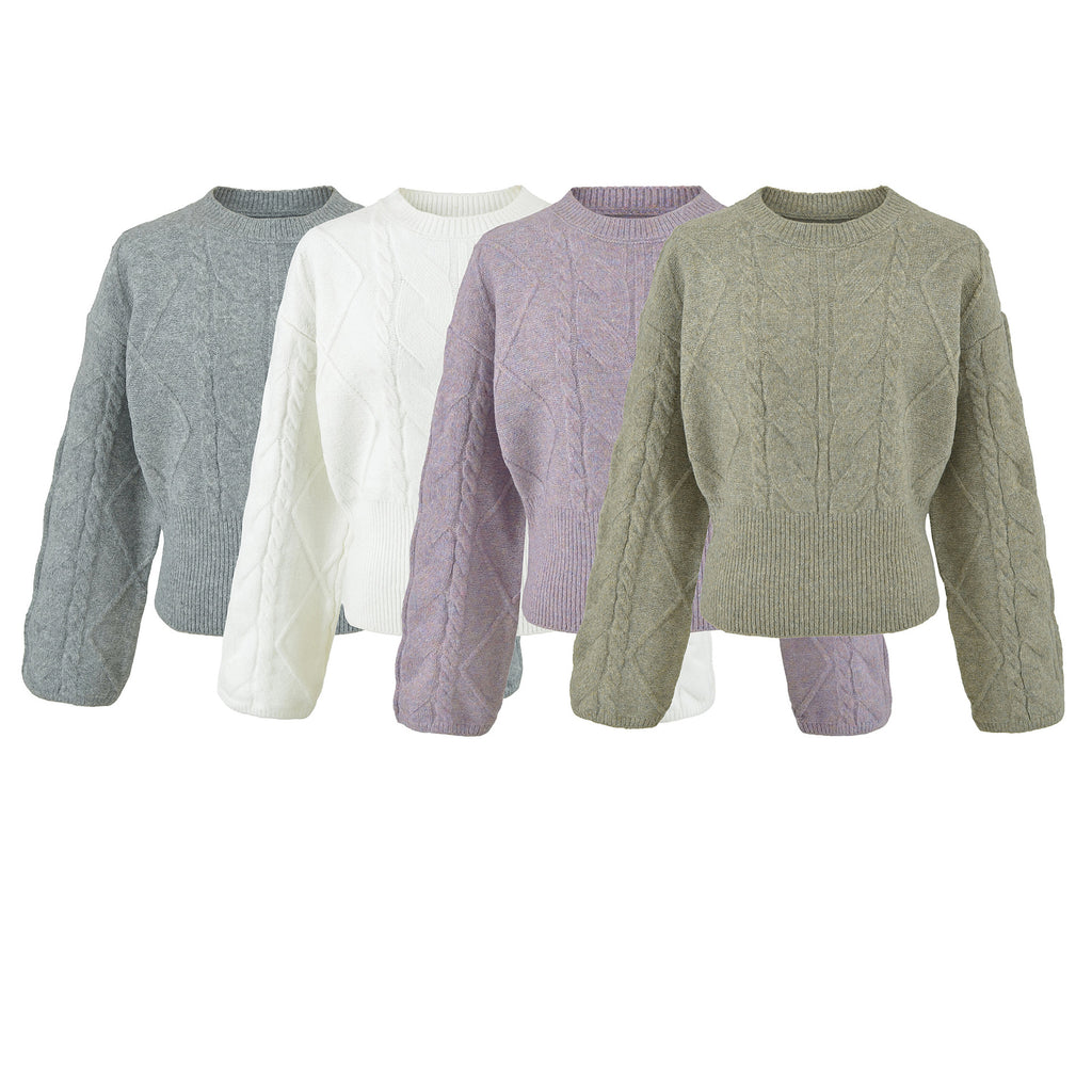 Women's  Cable Knit Long Sleeve Round Neck Pullover Sweater