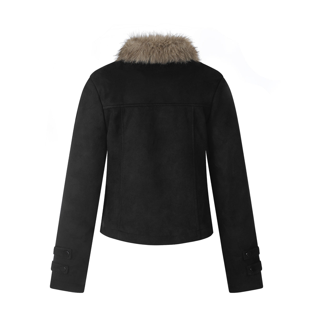 Casual Suede Jacket with Diagonal Zipper and Plush Collar, Cropped Fleece-Lined Biker Coat