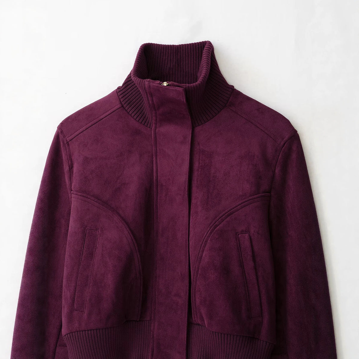 Casual long sleeved stand up collar women's suede texture effect jacket