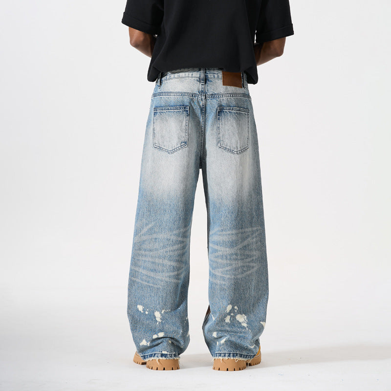 Pants Men's Designer Wide-Leg Tapered Distressed Long Pants