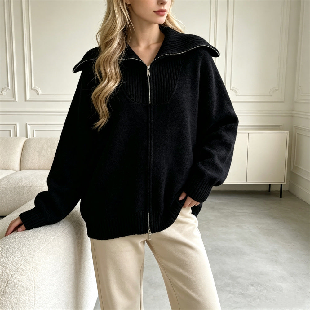 Double zipper lapel sweater