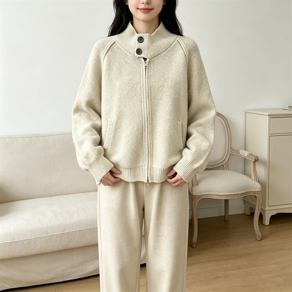 Stand up collar zipper sweater