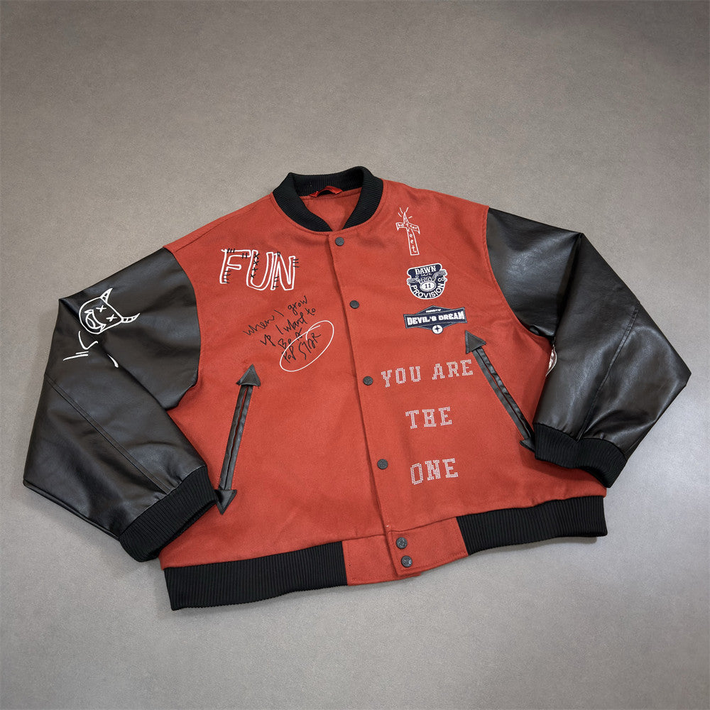 Embroidered letter baseball jacket