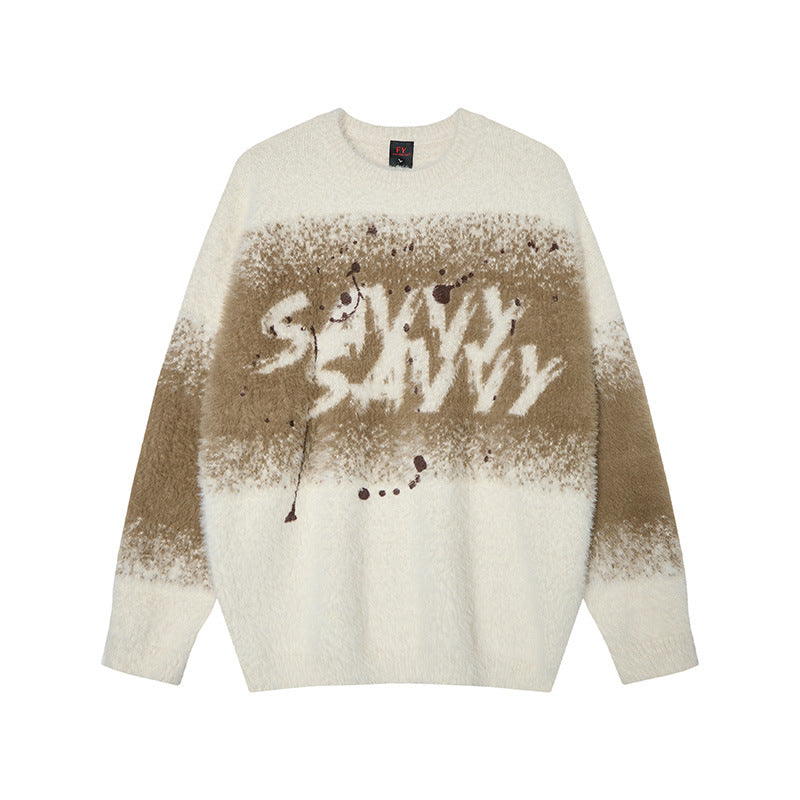 Waste soil color blocked embroidered sweater