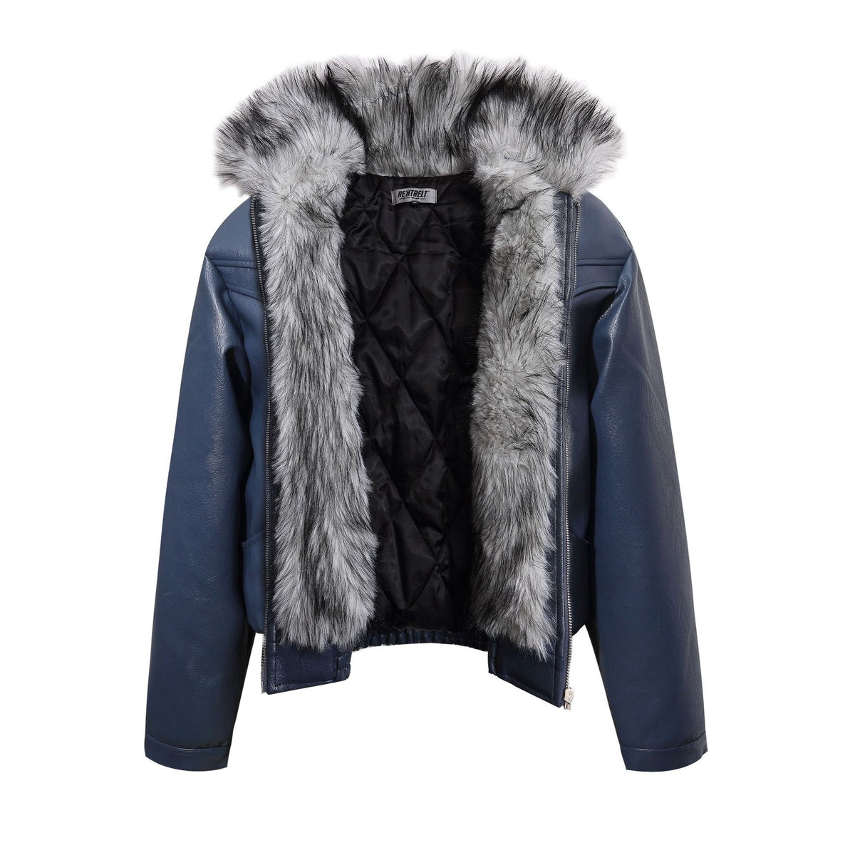 Fur-lined down jacket with flight jacket style