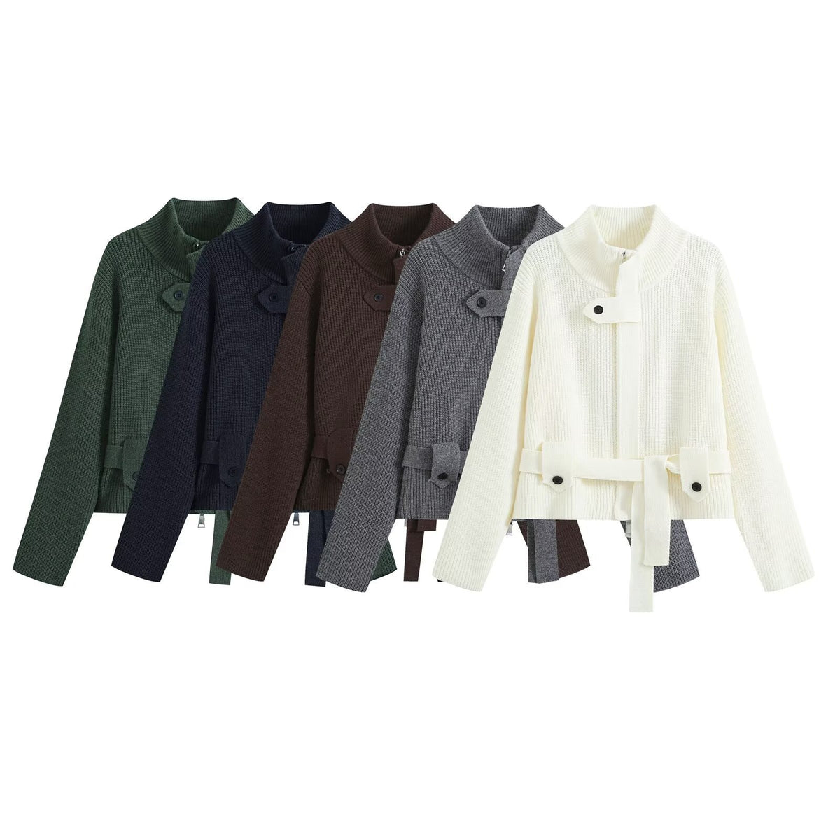 Half high collar zipper cardigan sweater
