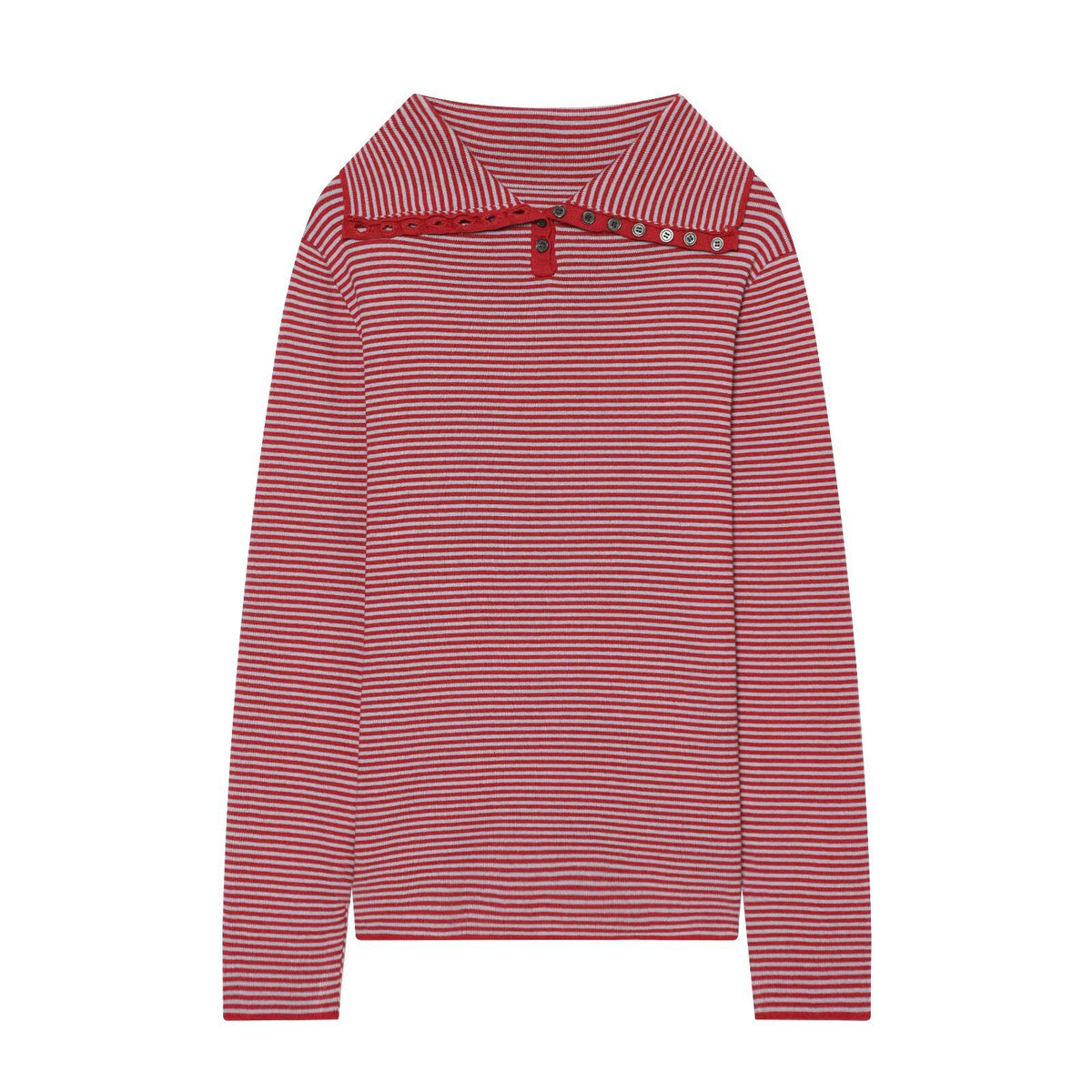Color blocking trimmed lapel striped knit sweater for women
