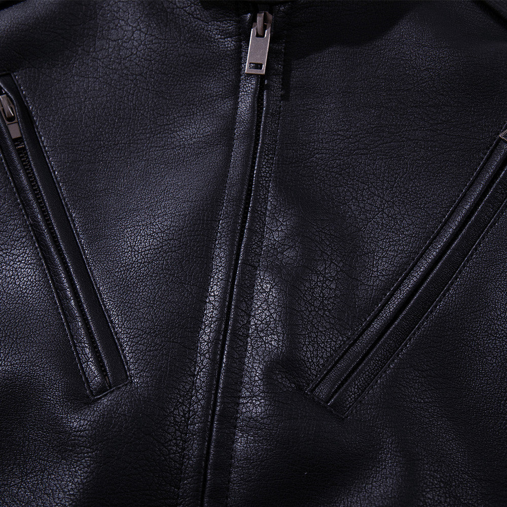 Stand up collar PU leather jacket jacket