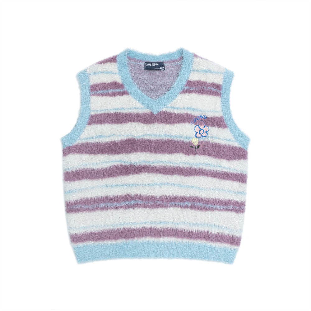 Contrast striped V-neck sweater