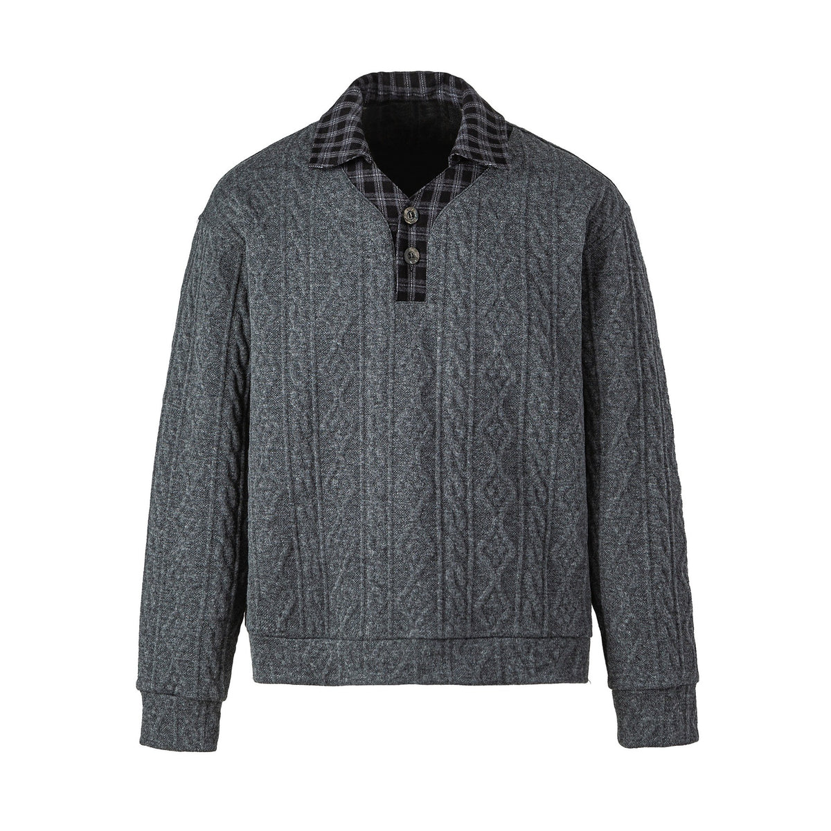 Wool Blend Faux Two-Piece Plaid Notched Collar Pullover Knitwear