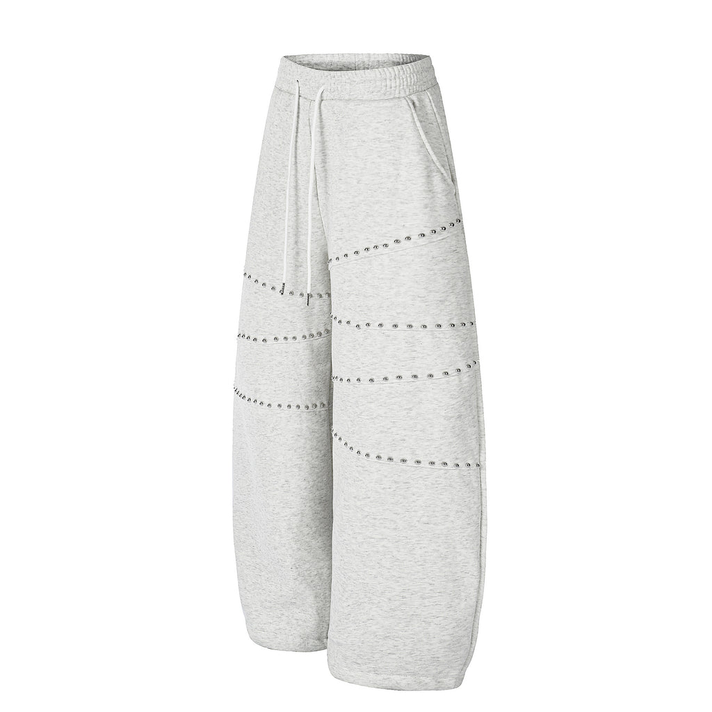 Rivet Spliced Fleece-lined Elastic Waist Casual Wide Leg Sweatpants