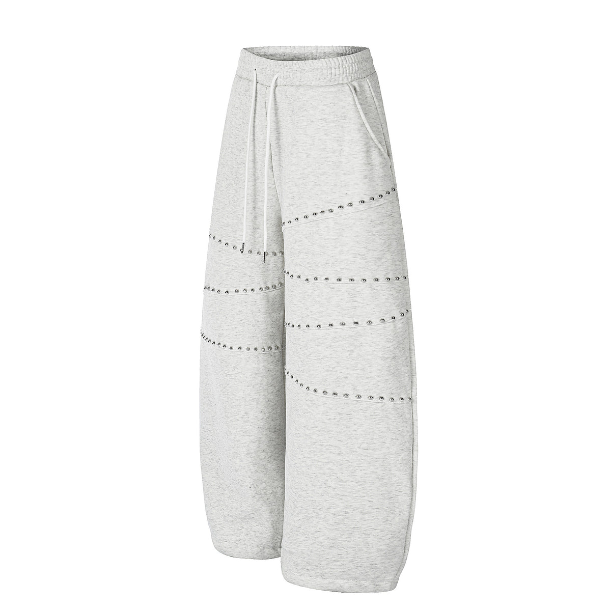Rivet Spliced Fleece-lined Elastic Waist Casual Wide Leg Sweatpants