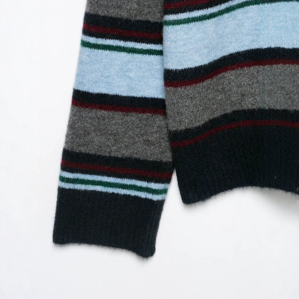 POLO collar long sleeved striped knitted sweater for women