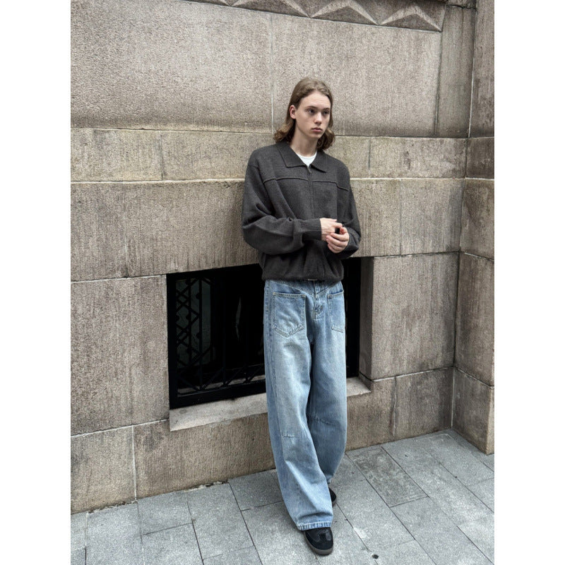Light Blue Patchwork Knife-Edge Jeans for Men