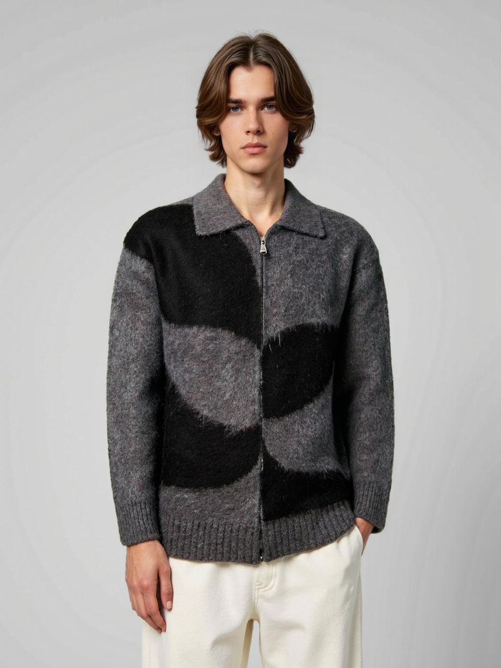 Color blocked zipper sweater