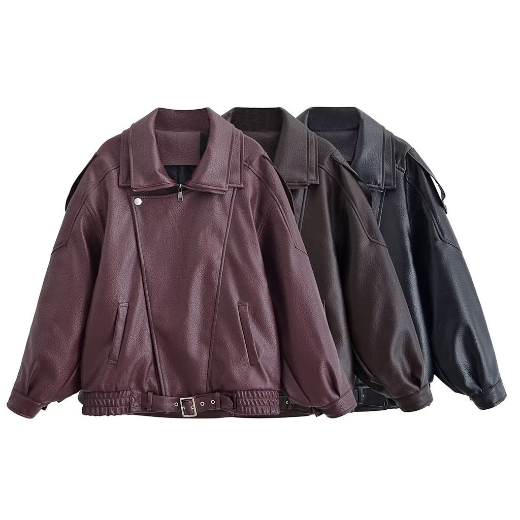 Lychee patterned imitation leather jacket cotton jacket