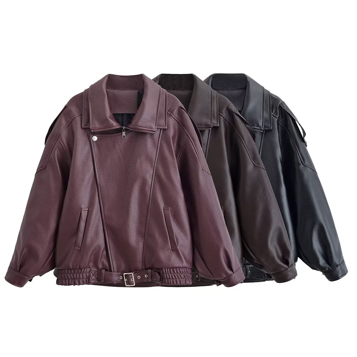 Lychee patterned imitation leather jacket cotton jacket