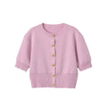 Short sleeved round neck knitted sweater with shoulder pads for women