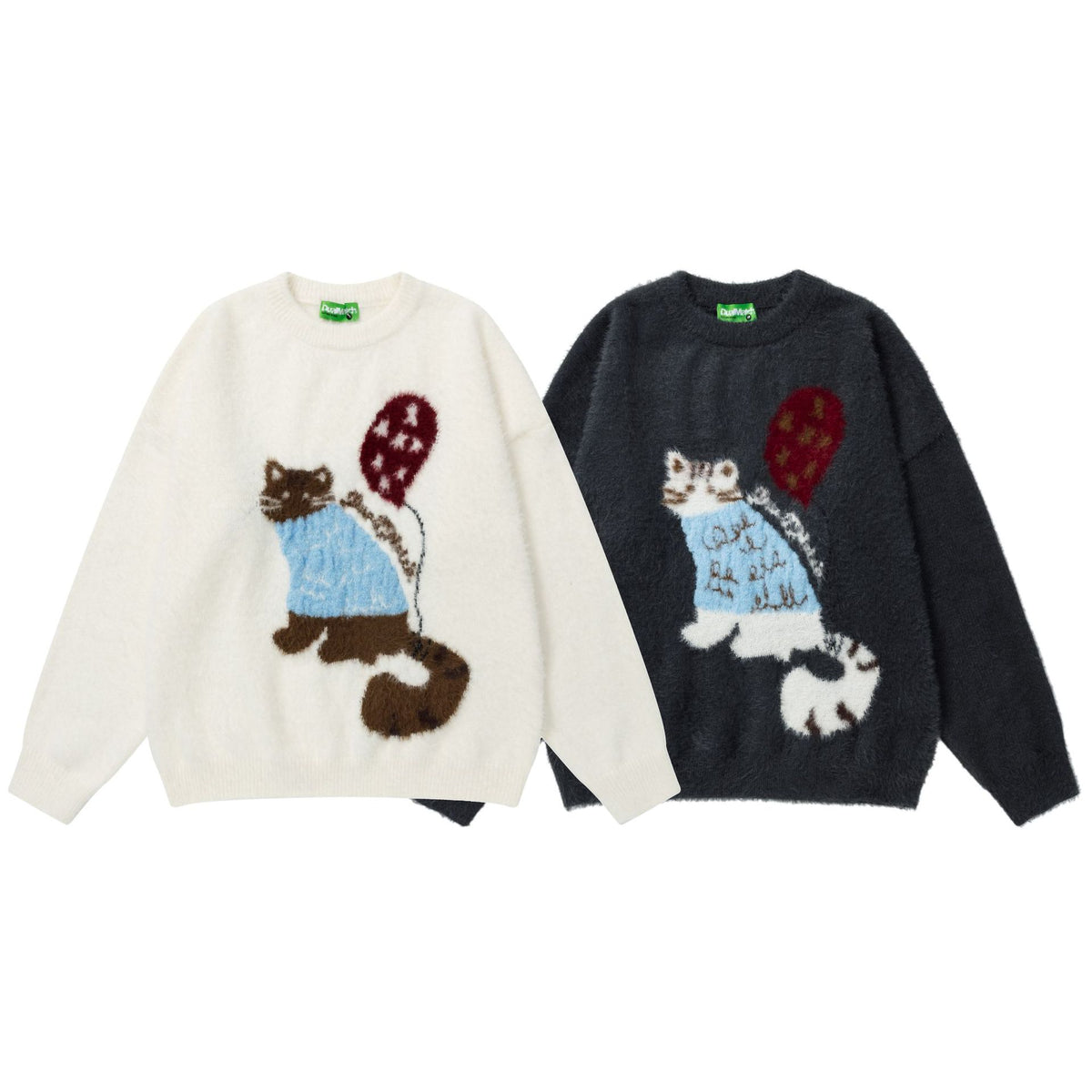 Colorful cat jacquard sweater
