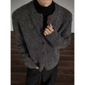 Men's Clean Fit Dark Gray Chanel-Style Short Open Front Knit Cardigan