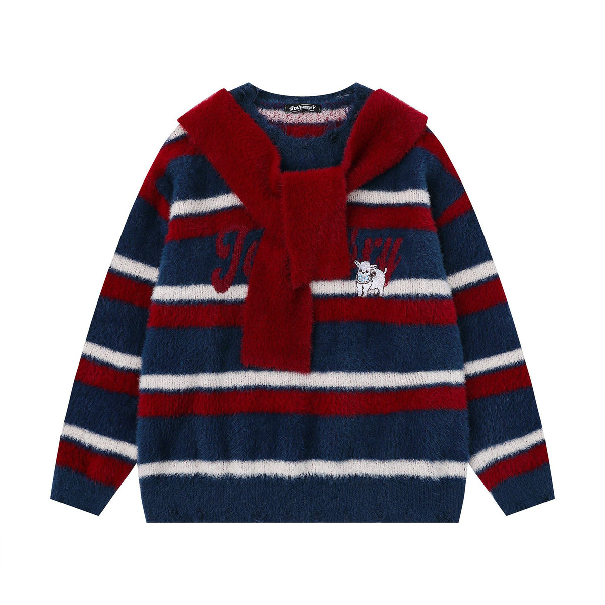 Striped contrasting shawl design sweater